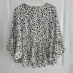 Listicle White and Black Polka Dot Blouse Top